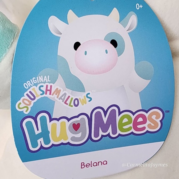 BELANA 🐄 Fuzzy Belly Blue And White Cow Hugmee Squishmallow Kellytoy NWT - Picture 6 of 9